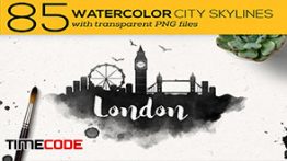 دانلود وکتور ضد نور از شهرهای مشهور جهان Watercolor City Skylines