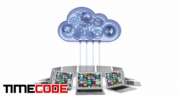 دانلود فوتیج  موشن گرافیک :  سرور ابری Multiple laptops connected to an abstract cloud server