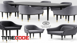 دانلود مدل آماده سه بعدی : میز نهارخوری Table and chairs STELLAR WORKS LUNAR LOUNGE CHAIR LARGE