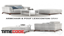دانلود مدل آماده سه بعدی : کاناپه Armchair & Pouf Lexiconton GRAY