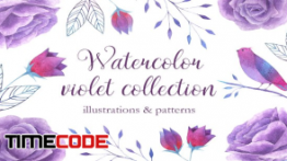 دانلود ست آبرنگی از گل بنفش Watercolor violet collection