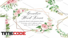 دانلود فریم گل با طرح آبرنگ Watercolor Floral Geometric Frames