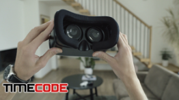 دانلود فوتیج : نمای POV از گذاشتن عینک واقعیت مجازی بر چشم Putting On Virtual Reality Headset