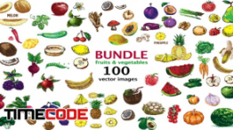 دانلود 100 وکتور میوه و سبزیجات Vectors Fruits & Vegetables Set