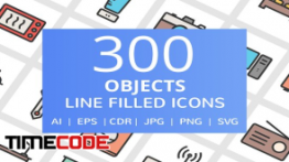 دانلود 300 آیکون از اشیاء گوناگون Objects Filled Line Icons