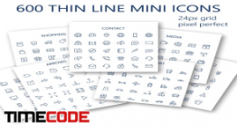 دانلود 600 آیکون خطی Thin line mini icons set