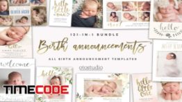 دانلود لایه باز کارت دعوت جشن تولد BUNDLE 121-in-1 Birth Announcements