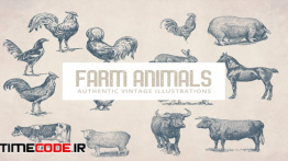 دانلود 55 وکتور حیوانات با طراحی دستی Vintage Farm Animals