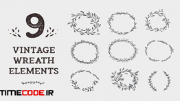 دانلود تصاویر وکتور فریم و تاج گل 9 Vintage Wreath Graphic Design Elem