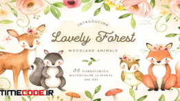 دانلود کلیپ آرت حیوانات جنگل Lovely Forest Watercolor Clip Art