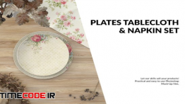 دانلود موکاپ ست سفره رو میزی Plates, Tablecloth & Napkin Set