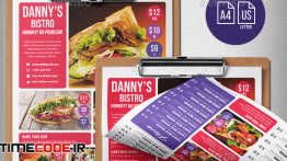 دانلود فایل لایه باز منو غذا  Dannys Bistro Food Menu Design A4