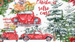 دانلود کلیپ آرت کریسمس Watercolor Christmas Cars Clipart