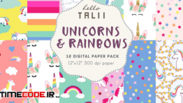 دانلود پترن فانتزی رنگین کمان Unicorns & Rainbows Digital Paper