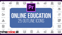 قالب آماده موشن گرافیک پریمیر : آیکون آموزش و تحصیل Online Education – 25 Outline Icons