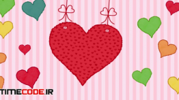 دانلود فوتیج آماده موشن گرافیک : قلب های کارتونی Valentine Hearts Over Stripe Background
