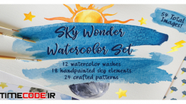 دانلود مجموعه کلیپ آرت پترن آبرنگی از خورشید و ماه Sky Watercolor Clip Art