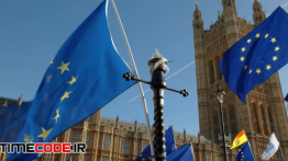 دانلود استوک فوتیج : پرچم اتحادیه اروپا EU Flags Waving In Westminster