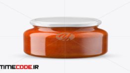 دانلود موکاپ شیشه مربا Glass Red Hot Sauce Jar In Shrink Sleeve Mockup