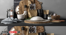 دانلود مدل آماده سه بعدی : لوازم چوبی آشپرخانه Kitchen Decor Set 02