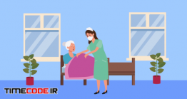 دانلود کاراکتر موشن گرافیک : پرستاری از پیرزن بخاطر کرونا Old Woman In Bed With Nurse Stay At Home