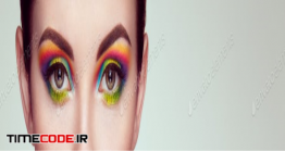 دانلود عکس استوک : دختر با آرایش رنگین کمانی Female Eye With Rainbow Make-up