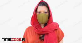 دانلود عکس زن محجبه با ماسک بهداشتی Face Of Young Woman With Headscarf And Mask