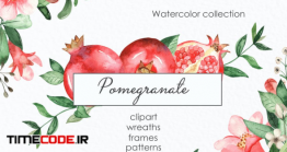 دانلود کلیپ آرت آبرنگی + پترن انار  Watercolor Pomegranate