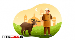 دانلود وکتور قربانی کردن و نذری دادن Boy Brings Sheep To Mosque When Eid Al-Adha