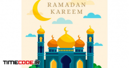 دانلود وکتور مسجد و ماه رمضان Flat Ramadan Kareem Mosque