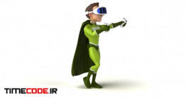 دانلود فوتیج کاراکتر انیمیشن ابرقهرمان با عینک واقعیت مجازی Fun 3D Cartoon Superhero With A VR Helmet