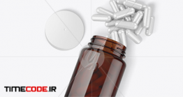 دانلود موکاپ قوطی قرص Amber Bottle With Pills Mockup