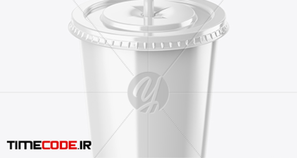 دانلود موکاپ لیوان یک بار مصرف با نی Glossy Plastic Soda Cup Mockup