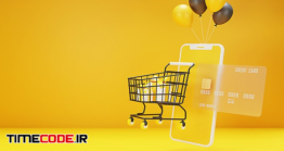 دانلود عکس موبایل و سبد خرید با مفهوم خرید آنلاین Shopping Online Concept With Shopping Cart