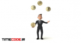 دانلود کاراکتر موشن گرافیک : مرد در حال بازی با بیتکوین Cartoon Businessman Juggling With Bitcoins