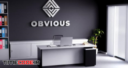 دانلود موکاپ لوگو روی دیوار شرکت Logo Mockup Realistic Sign Office Room Black Wall