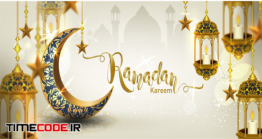 دانلود بنر ماه رمضان Ramadan Kareem With Crescent Moon Gold Luxurious Crescent