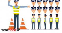 دانلود وکتور کاراکتر پلیس Set Of Traffic Police Character Illustration Cartoon Style