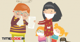 دانلود وکتور بچه ها با ماسک در دوران کرونا Social Worker With Kids