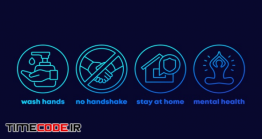 دانلود مجموعه آیکون با موضوع کرونا Stop Coronavirus Advices, Wash Hands, Stay At Home Line Icons