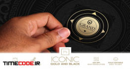 دانلود فایل لایه باز کارت ویزیت مربع Iconic Gold And Black Business Card Photoshop Templates