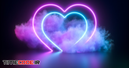 دانلود طرح قلب با افکت نئون Abstract Glowing Neon Heart Shape And Cloud Background.