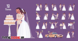 دانلود وکتور کاراکتر عروس و داماد مخصوص موشن گرافیک Bride And Groom On Wedding Ceremony Character Set
