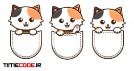 دانلود وکتور بچه گربه های کارتونی Cute Cat In The Pocket Design