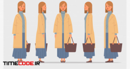 دانلود ست وکتور کاراکتر زن با کیف مخصوص انیمیشن Set Businesswoman With Handbag Front Side View Female Character
