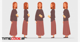 دانلود وکتور کاراکتر دختر با مانتو Set Casual Woman Front Side View Female Character Different Views For Animation Full Length