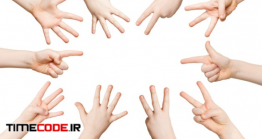 دانلود عکس دست ها در حال نمایش اعداد Set Of White Child Hands Showing Figures Counting