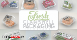 دانلود موکاپ بسته بندی غذا تازه  Clear Clamshell Containers Fresh Packaging Mockups