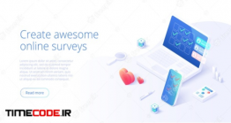 دانلود صفحه نظر سنجی آنلاین با طراحی ایزومتریک Online Survey Concept In Isometric Design