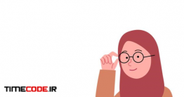 دانلود وکتور زن مسلمان عینکی در حال کار با لپ تاپ Young Hijab Woman Wearing Eyeglasses On Laptop Flat Illustration